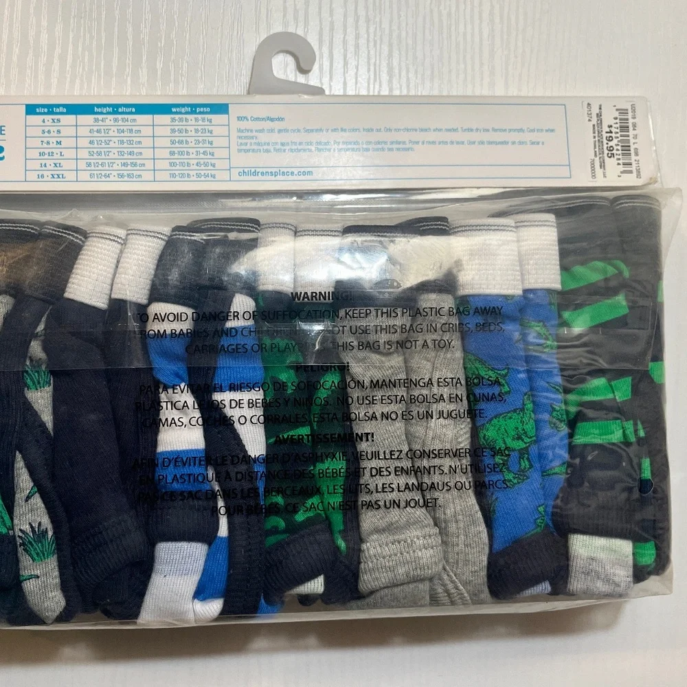 New in package children’s place boy 7 briefs underwear dinosaur sz large 10-12